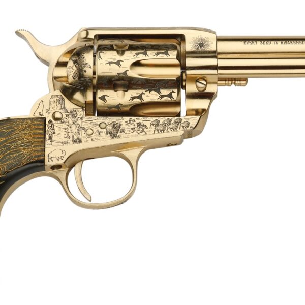 Pietta PFI45KOP434EP Keeper Of The Plains 45 Colt (Long Colt) 6 Shot 4.75″ Ultra Black Engraved w/Eagle Feather Grip