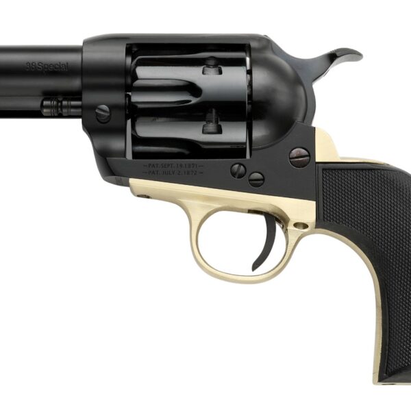 Pietta PFI38ALLOYBR312CB 38 Super 6 Shot 10rd Shot 3.50″ Matte Black Alloy Steel Frame w/Brass Backstrap & Trigger Guard, Black Checkered Grip
