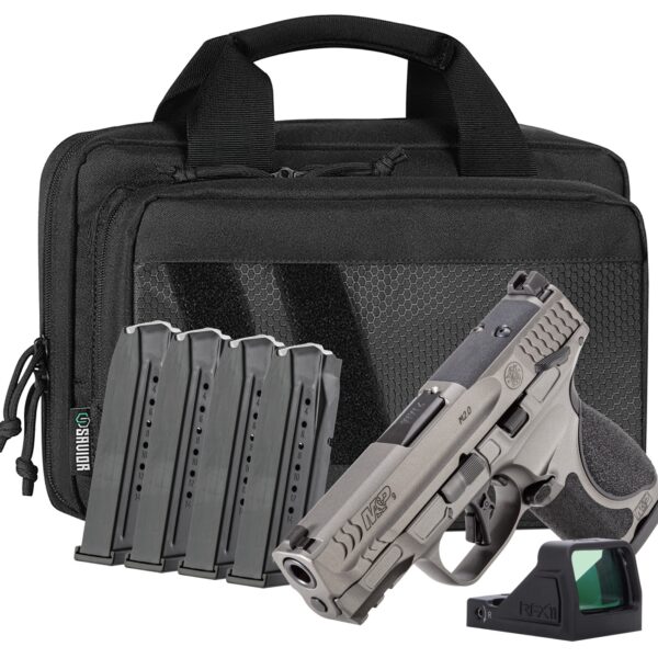 Smith & Wesson 14804 M&P M2.0 Bundle 9mm Luger 15+1 3.60″ Black Armornite Barrel, Tungsten Gray Cerakote Stainless Steel Serrated w/Optic Slide, Tungsten Gray Cerakote Aluminum Frame w/Picatinny Rail,