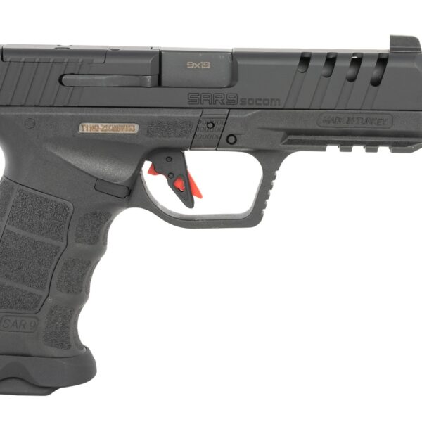 Sarsilmaz SAR9SOCOMBL10 SAR9 SOCOM Full Size 9mm Luger 10+1 5.10″ Black Threaded Barrel, Black Steel Optic Cut/Serrated Slide, Black Polymer Frame w/Picatinny Rail, Interchangeable Backstrap Grip, RMS