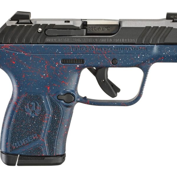 Ruger 13778 LCP Max 250th Anniversary Compact Frame 380 ACP 10+1 2.80″ Black Nitride Barrel, Black Nitride Alloy Steel Engraved/Serrated Slide, Liberty Blue w/Red & White Splatter Polymer Frame