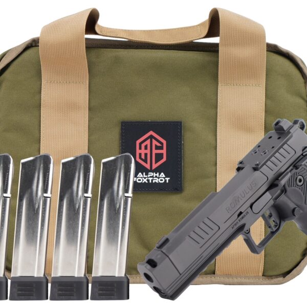 Alpha Foxtrot AA39X1CIG-XDBK20-PROM AF1911 Romulus Promo 9mm Luger 20+1 4.25″ Black Bull Ramped Compensated Barrel, Polished DLC Stainless Steel Optic Ready/Serrated Slide & Frame w/Beavertail & Picat