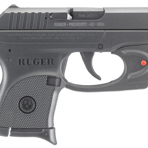 Ruger 3752 LCP w/Laser 380 ACP 6+1 2.75″ Black Steel Barrel, Black Oxide Serrated Steel Slide, Black Polymer Frame, Black Polymer Grip, Viridian E-Series Red Laser