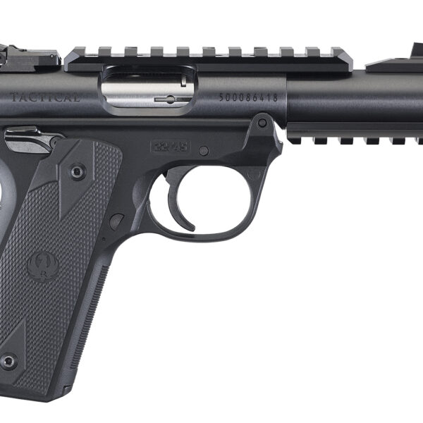Ruger 40149 Mark IV 22/45 Tactical 22 LR 10+1 4.40″ Steel/Threaded Barrel, Blued Slide, Black Checkered 1911-Style Panel Grip, Features Top & Bottom Picatinny Rails