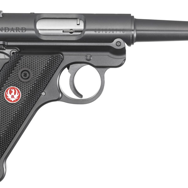 Ruger 40104 Mark IV  22 LR 10+1 4.75″ Satin Stainless Tapered Barrel, Blued Steel Slide & Aluminum Frame, Checkered Synthetic Grip
