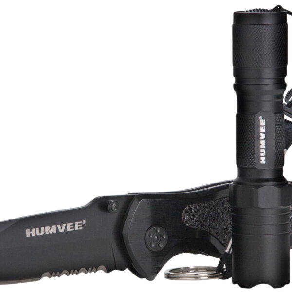 Humvee Adventure Gear HMVKCER1 Rescue Combo 3.25″ Folding Spear Point Part Serrated Stainless Steel Blade Black Aluminum Handle Features Glass Breaker/Pocket Clip/Seatbelt Cutter