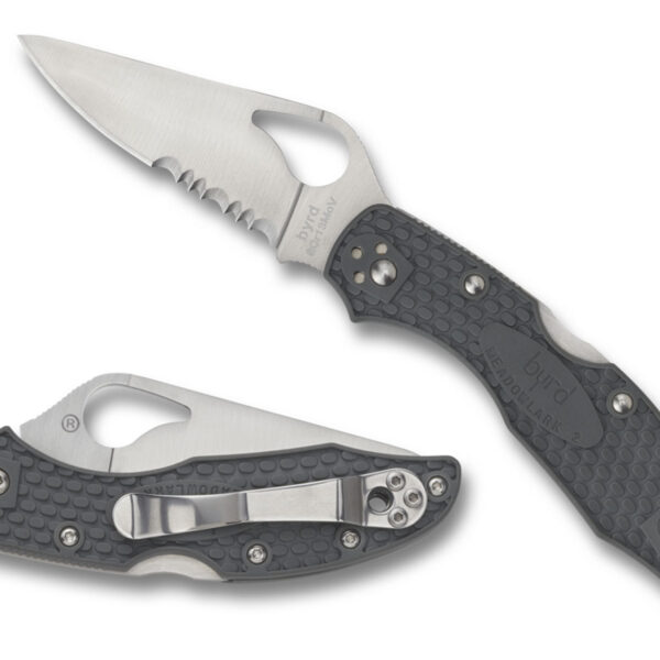 Spyderco BY04PSBK2 Byrd Meadowlark 2 Lightweight 2.87″ Folding Drop Point Part Serrated 8Cr13MoV SS Blade Black  Textured FRN Handle Includes Pocket Clip
