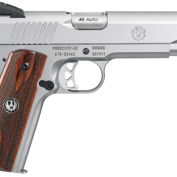 Ruger 6700 SR1911 Full Size 45 ACP 7+1/8+1 5″ Low-Glare Stainless Steel Barrel, Serrated Stainless Steel Slide & Frame w/Beavertail, Hardwood Grip, Right Hand