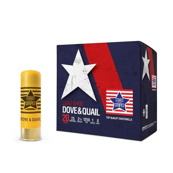 PPU Stars & Stripes Dove & Quail Shotshells  20ga 2-3/4” 1 oz 1250 fps #8 25/ct