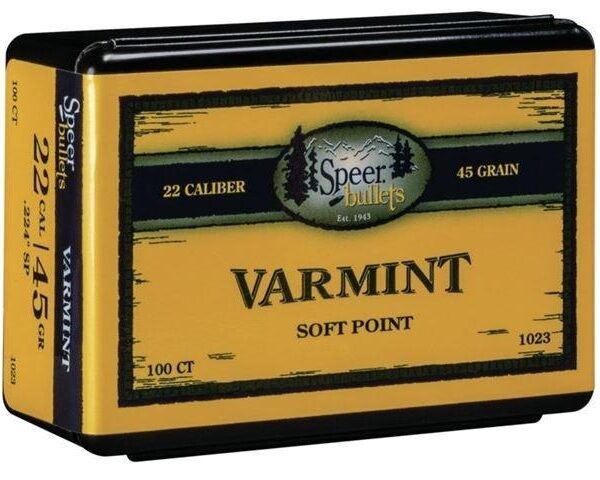 Speer Varmint Soft Point Rifle Bullets .224 cal .224″ 45 gr JSP 100/ct