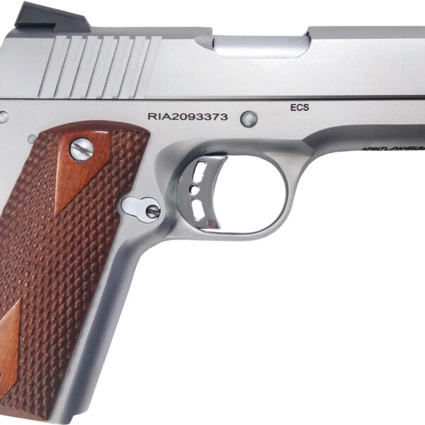 Rock Island 51868 Rock Standard CS *CA Compliant 45 ACP 3.63″ 7+1 Matte Stainless Steel Frame & Slide Double Diamond Checkered Wood Grip