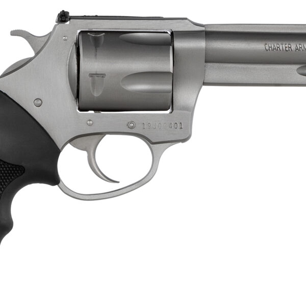 Charter Arms 74042 Pitbull  40 S&W 5 Shot 4.20″ Matte Stainless Steel Barrel, Cylinder & Frame w/Black Finger Grooved Rubber Grip