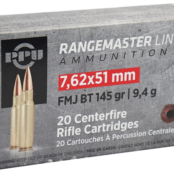 PPU PPRM762 Rangemaster 7.62x51mmNATO 145gr Full Metal Jacket Boat Tail 20 Per Box/25 Case