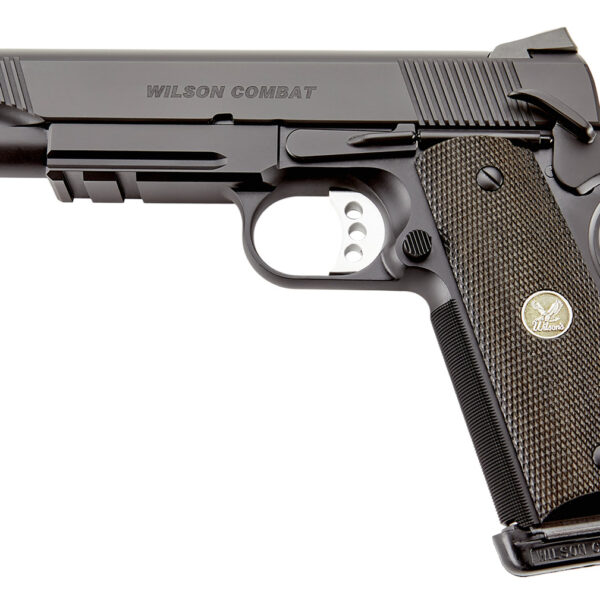 Wilson Combat CQBLRCAALLBLACK CQB *CA Compliant Full Size Frame 45 ACP 8+1 5″ Carbon Steel Slide Diamond Wood w/ Pewter Medallions Grip