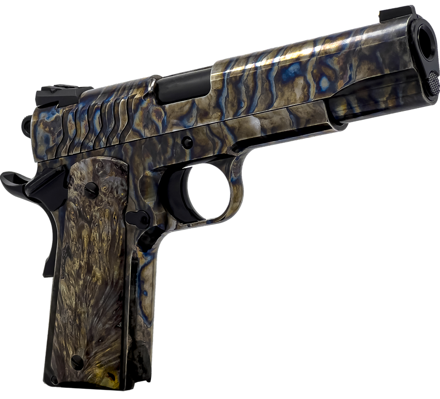 Dickinson LLC DCKSN45FS 1911 Premium Fireball 45 ACP 9+1 5" Black Steel Barrel, Fireball Serrated Aluminum Slide, Fireball Steel Frame, Wood Grip