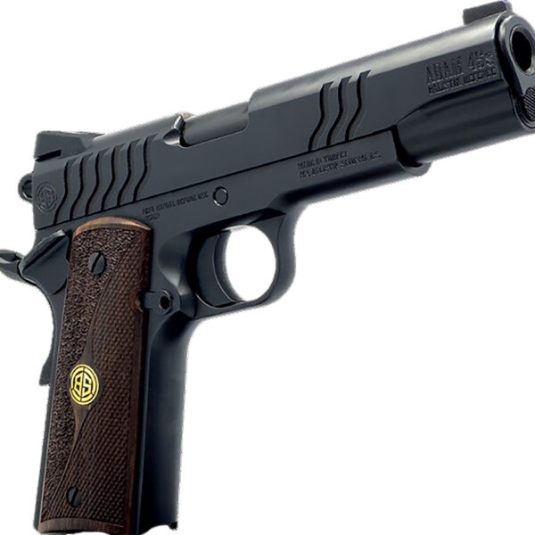 Dickinson LLC DCKSN45BS 1911 Adam 45 ACP 8+1 5″ Black Steel Barrel, Shiny Black Serrated Aluminum Slide & Steel Frame, Wood Grip
