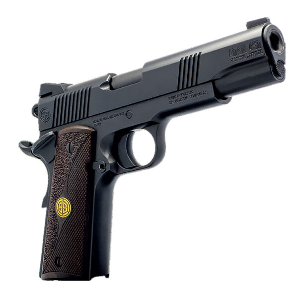 Dickinson LLC DKSN9BB 1911 Adam Full Size Frame 45 ACP 8+1 4.37″ Black Button Rifled Barrel, Matte Black Serrated Aluminum Slide, Black Steel Frame, Wood Grips