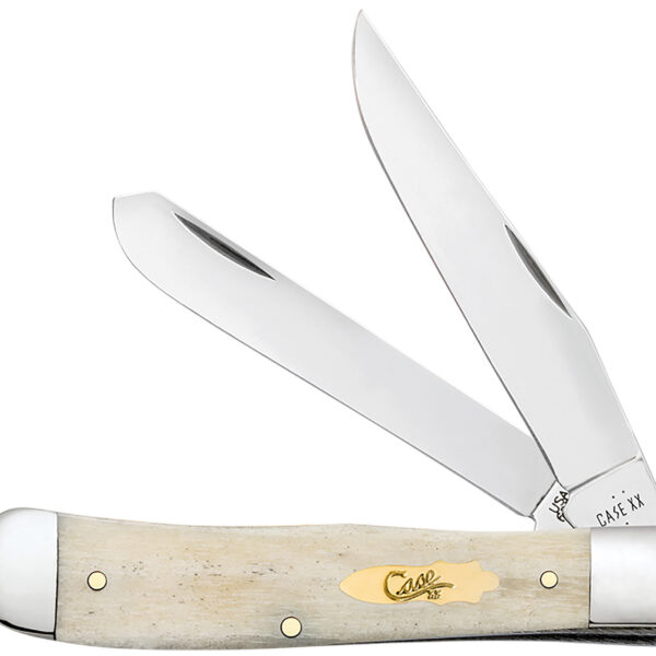 Case 11020 Trapper Folding Clip Point/Spey Plain Mirror Polished Tru-Sharp SS Blade, Smooth Natural Bone Handle