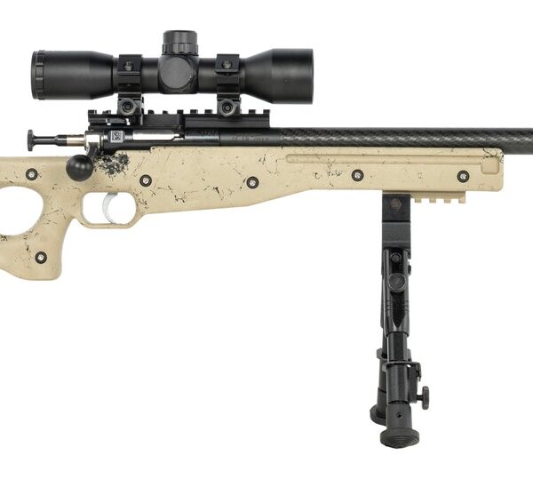 Crickett KSA2143 My First Rifle CPR 22 LR 1rd 16.13″ Carbon Fiber Threaded Barrel, Picatinny Rail Receiver, Adj Bipod Forend, Tan w/Black Webbing Thumbhole