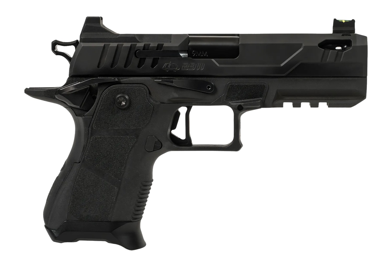 Oa Defense 2311 Pro Compact Frame 9mm Luger 15+1 4.25" Ported Barrel, DLC Black Steel Optic Ready/Serrated Slide, Black Aluminum Frame w/Picatinny Rail, Black Polymer Grip, Ambidextrous