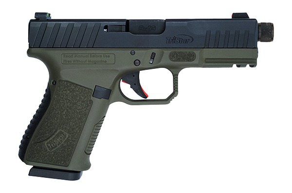 TriStar 85786 Apoc Pro 9mm Luger 15+1 4.50″ Black Threaded Barrel, Black Cerakote Steel Optic Ready/Serrated Slide, OD Green Polymer Frame w/Picatinny Rail, Interchangeable Backstrap Grip