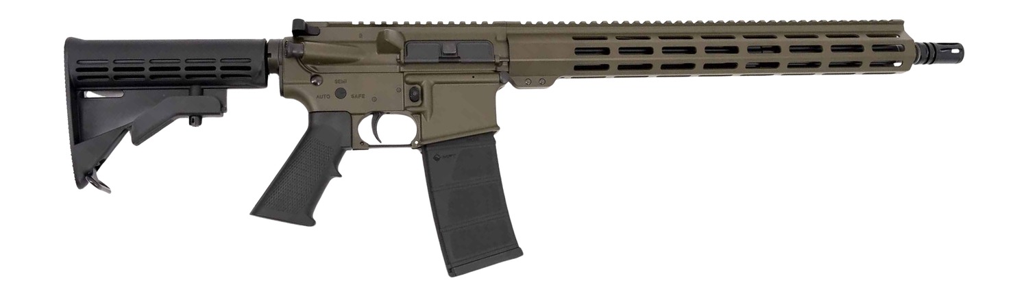 Andro Corp Industries 55616BBODG ACI-15 Bravo 5.56 NATO 30+1 16" Black Nitride Threaded Barrel, OD Green Aluminum Receiver w/Picatinny Rail, M-LOK Handguard, M4 Black Polymer Stock, Black A2 Grip