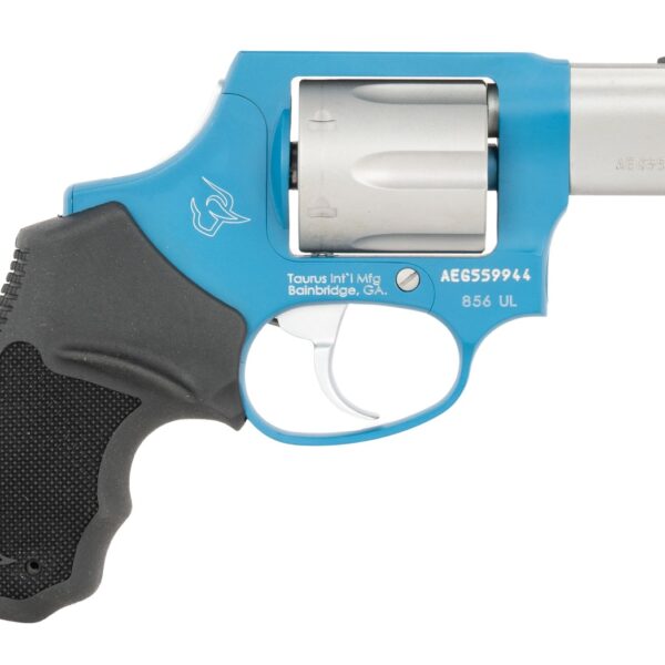 Taurus 2-85629ULC23CH 856 Ultra-Lite Small 38 Special +P 6 Shot 2″ Matte Stainless Barrel & Cylinder, Sky Blue Cerakote Aluminum Frame, Black Ribber Grip, Transfer Bar, Safety Concealed Hammer