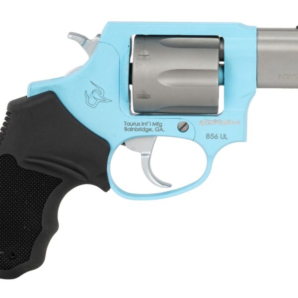 Taurus 2-85629ULC24 856 Ultra-Lite Small 38 Special +P 6 Shot 2″ Matte Stainless Barrel & Cylinder, Blue Raspberry Cerakote Aluminum Frame, Black Ribber Grip, Transfer Bar, Safety Concealed Hammer