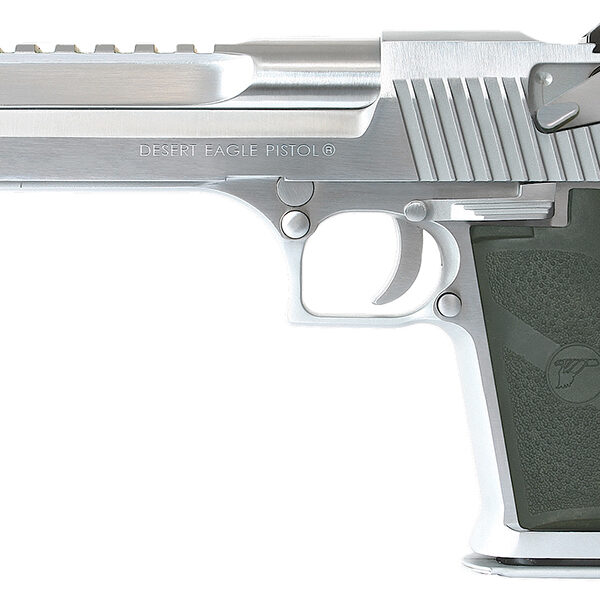 Magnum Research DE50BC Desert Eagle Mark XIX 50 AE Caliber with 6″ Picatinny Rail Barrel, 7+1 Capacity, Overall Brushed Chrome Finish Carbon Steel, Beavertail Frame, Serrated Slide & Black Rubber Grip