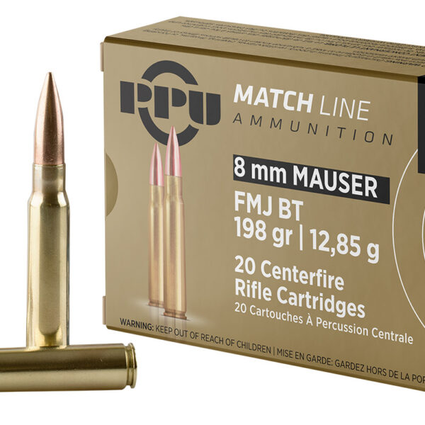 PPU PPM8 Match 8mmMauser 200gr Full Metal Jacket Boat Tail 20 Per Box/10 Case