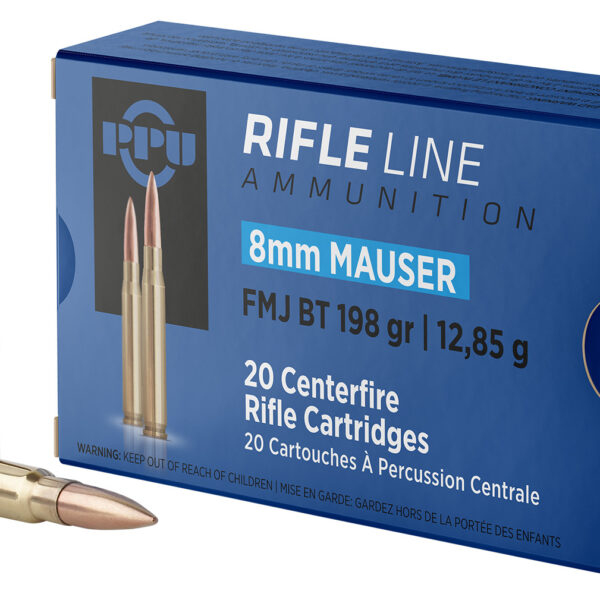 PPU PP8F Metric Rifle 8mmMauser 198gr Full Metal Jacket Boat Tail 20 Per Box/10 Case