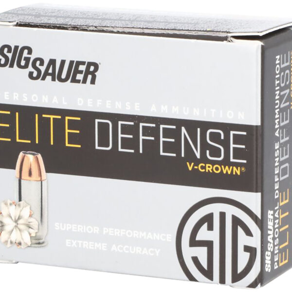Sig Sauer E380A120 Elite Defense 380ACP 90gr V-Crown Jacketed Hollow Point 20 Per Box/10 Case