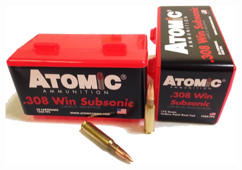 ATOMIC 308 WIN 175GR SUBSONIC – BTHP 50RD 10BX/CS