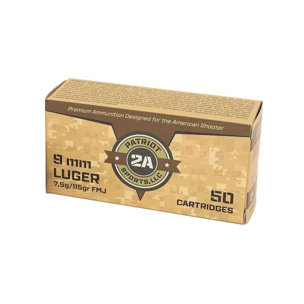 Patriot Sports Brass Case Handgun Ammunition 9mm Luger 115gr FMJ 1230 fps 1000/ct (20-50/ct)