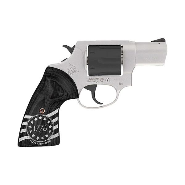 Taurus 856 Handgun .38 Spl 6rds 2″ Barrel Stainless Steel Frame/Black Cylinder 1776 Custom Grips