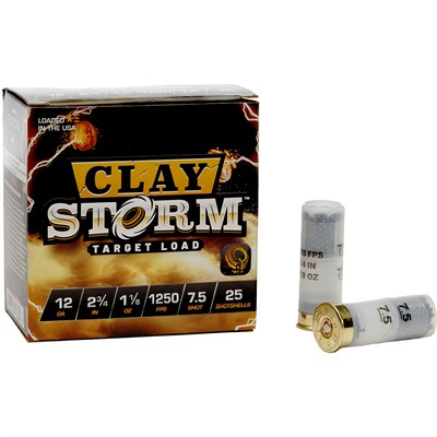 CLAY STORM 12 GAUGE 2-3/4” 1-1/8OZ #7.5 SHOT 1250 FPS 25/BOX