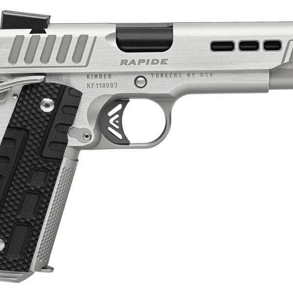 Kimber Mfg.,inc 3000429 Rapide Frost 10mm Auto 8+1 5″ Black DLC Stainless Steel Barrel, Kimpro II Silver Lightening Cut/Serrated Stainless Steel Slide & Frame w/Beavertail, Black G10 Grip