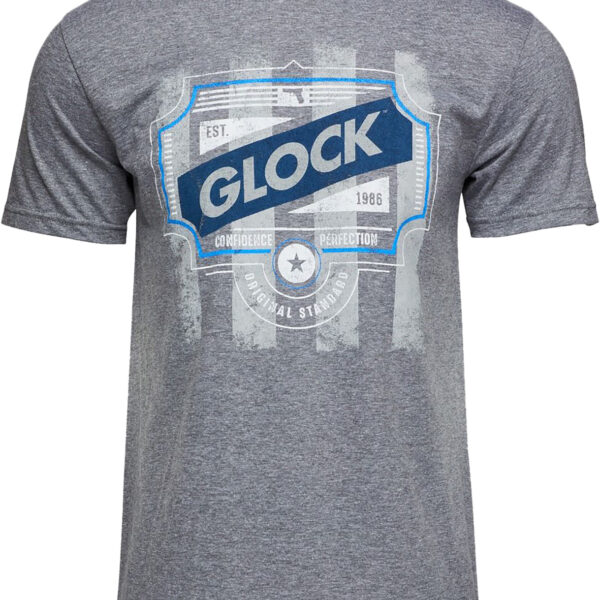 Glock AP96206 Blue Line Tee  Gray Ringspun Cotton/Polyester Short Sleeve Medium