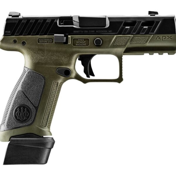 Beretta USA JAXA1F910PTODG APX A1 Full Size Frame 9mm Luger 10+1 4.25″ Ported Barrel, OD Green Steel Optic Ready/Ported/Serrated Slide, Polymer Frame w/Picatinny Rail, Textured Grip, Ambidextrous