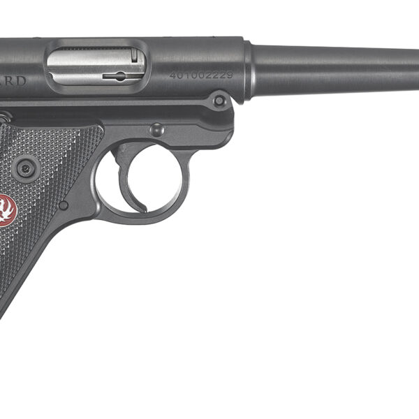 Ruger 40105 Mark IV  22 LR 10+1 6″ Satin Stainless Tapered Barrel, Blued Steel Slide & Aluminum Frame Checkered Synthetic Grip