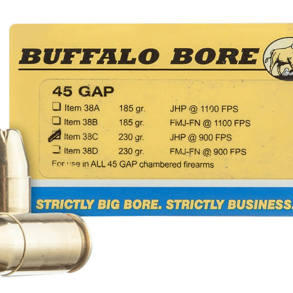 Buffalo Bore Ammunition 38C20 Personal Defense Strictly Business 45GAP 230gr Jacket Hollow Point 20 Per Box/12 Case