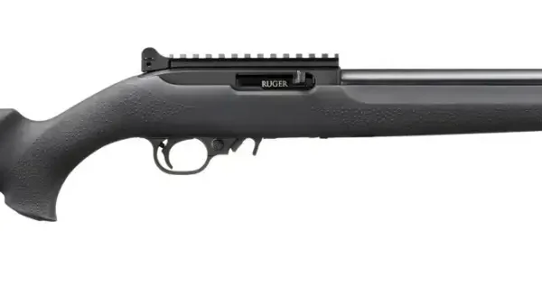 RUGER 10/22 HOGUE OVERMOLD STOCK 22LR RIFLE 16.12″ T.B. BLACK, GHOST RING/BLADE SIGHT 1-10RD
