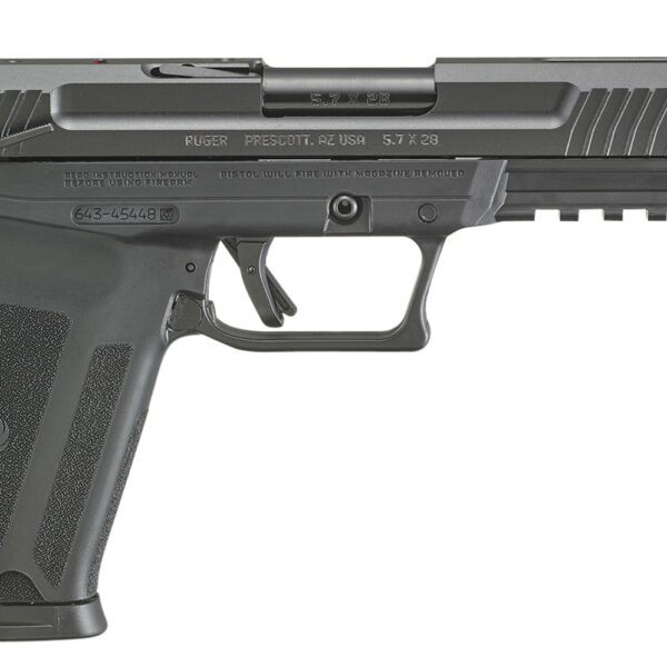 Ruger 16402 Ruger-5.7  5.7x28mm  4.94″ Barrel 10+1, Black Polymer Frame With Picatinny Acc. Rail, Drilled & Tapped Lightening Cut Steel Slide, Ambidextrous Safety, Optics Ready