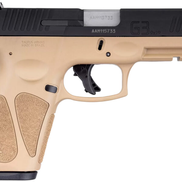 Taurus 1G3B941T G3 9mm Luger 15+1 Or 17+1 4″ Matte Stainless Steel Barrel, Tan Polymer Frame With Picatinny Acc. Rail, Tenifer Matte Black Steel Slide, Re-Strike Capability, Manual Safety