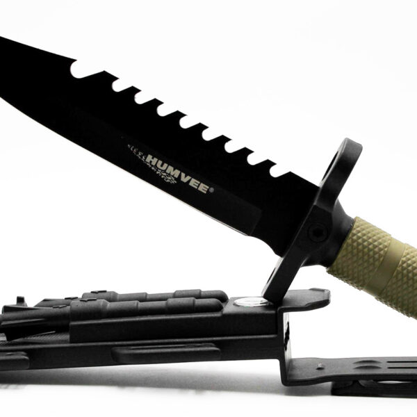 Humvee Adventure Gear HMVKFXB01 Next-Gen Survival Knife  7.50″ Fixed Sawback Plain Black Stainless Steel Blade/OD Green Textured Rubber Handle Includes Sheath