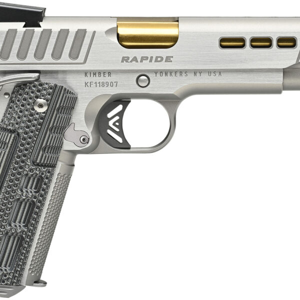 Kimber Mfg.,inc 3000423CA Rapide Dawn (CA) (MA) 45 ACP 8+1 5″ KimPro Silver Front and Rear Serrations Stainless Steel Slide Gray/black Rapide G10 Grip