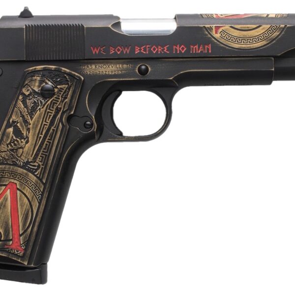 Tisas Arms 10100518AA1 1911 Spartan Full Size 45 ACP 7+1 5″ Distressed Multi-Color Cerakote Serrated Slide & Carbon Steel Frame w/Beavertail, Aluminum Cerakote w/Engraving Grip