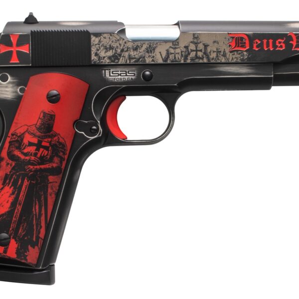 Tisas Arms 10100518AA2 1911 Crusader Full Size Frame 45 ACP 7+1 5″ Steel Serrated Slide, Distressed Graphite Cerakote Carbon Steel Frame w/Beavertail, Multi-Color Cerakote Grip