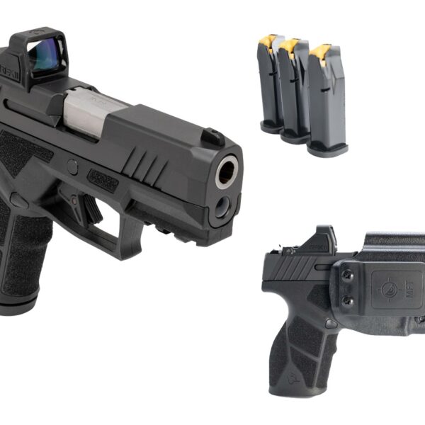 Taurus 1-GX2P931-CK8 GX2 T.O.R.O Carry Kit Compact 9mm Luger 13+1 3.38″ Stainless Barrel, Matte Black Alloy Steel Serrated w/Optic Slide, Black Polymer Frame w/Picatinny Rail, Black Textured Grip, Vir