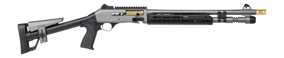 Panzer Arms PAM4CSGGTMFSS M4 Speed Pro 12 Gauge Semi-Auto 3″ 5+1 18.50″ Gray Ported Barrel, Gray w/Gold Titanium Accents Aluminum Receiver w/Picatinny Rail, M-LOK Handguard, Skeleton Stock, Black Poly